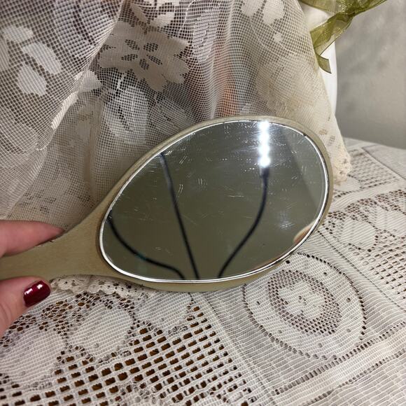 Vintage Hand Painted Oval Vanity Mirror Dogwood Flower Signed Jennie Halley - Picture 5 of 8